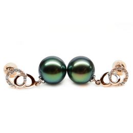 Boucles d'oreilles montures entournées - Perles Tahiti, or r