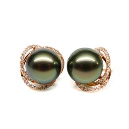Boucles elliptiques en or rose - Perles Tahiti, Couronnes di