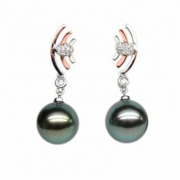 Boucles d'oreilles Marine - Perles de Tahiti noires - Or bla