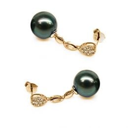 Boucles d'oreilles gouttes - Pendantes perles de Tahiti - Or
