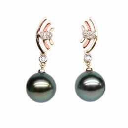 Boucles d'oreilles Marine - Perles de Tahiti noires - Or jau