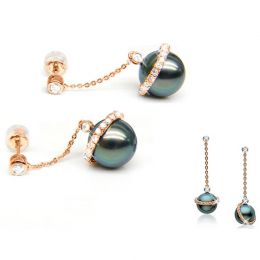 Boucles oreilles cercles diamantés - Perles de Tahiti noires