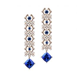 Boucle d oreille saphir bleu, diamant - Or rose