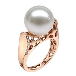 Bague signature perle des mers du sud - Corail starlette dia