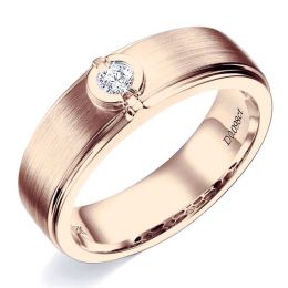 Bague Homme or rose. Diamant solitaire. Or 750/1000 brossé e