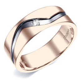 Bague anneau originale Homme en or rose - Diamant demi-clos 