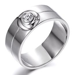 Bague homme chevalière - 8mm or blanc 18cts - Diamant | Octave