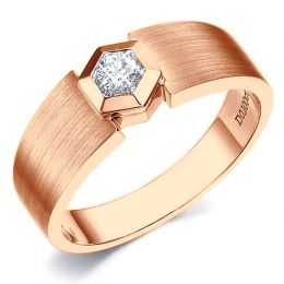 Bague Hommes en Or rose et sertie d'un Diamant taille brilla