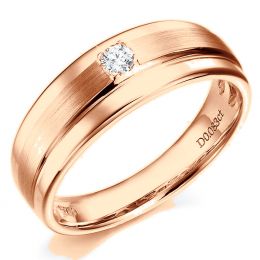 Bague anneau moderne Homme - Or rose et Diamant central 0.08