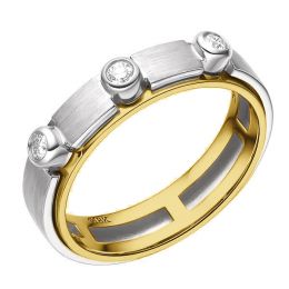 Bague contemporaine homme. Or blanc et jaune, diamants serti