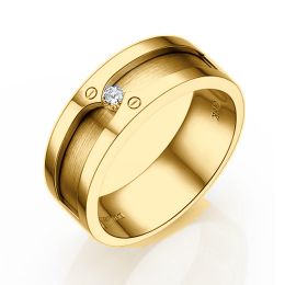 Bague homme moderne et virile - Or jaune brossé 18cts - Diam