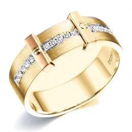 Bague pour hommes - Or jaune - Barrettes cloutées or rose -