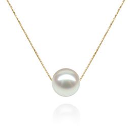 Collier pendentif perle blanche - Chaine or jaune