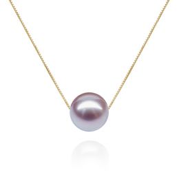 Collier pendentif perle lavande - Chaine or jaune
