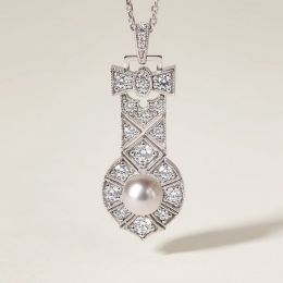 Pendentif Art Déco en Or Blanc et Perle Akoya AAA - Geometri