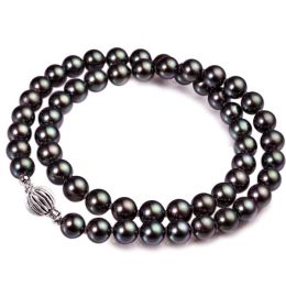 Collier perles Akoya noires - Perle japonaise noire - 6/6.5m