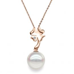 Pendentif perle Akoya du Japon - Perle AAA, or rose, diamant