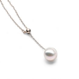 Pendentif perle Akoya 8/8.5mm. Chaîne coulissante Or rose