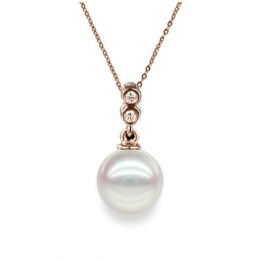 Pendentif perle Akoya 8/8.5mm. Or rose, sertis 2 diamants