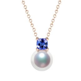 Pendentif Ginza. Mariage saphir et perle Akoya. Or rose