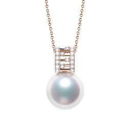 Pendentif Mikiko perle Akoya du Japon. Or rose, diamants