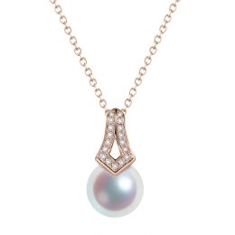 Pendentif perle du Japon Akoya. Michiko. Or rose et diamants