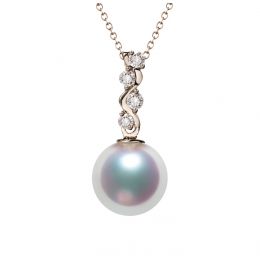 Pendentif danse du serpent. Perle Akoya, Or rose, diamants.