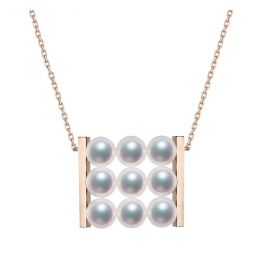 Pendentif 9 perles Akoya. Rails or rose. Perles damier. Tezu