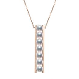 Pendentif 9 perles Akoya et or rose. Disposition rail. Tsuku