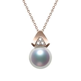 Pendentif triangulaire perle Akoya du Japon, Or rose et diam