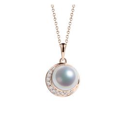Pendentif couronne Or rose Diamants. Perle Akoya