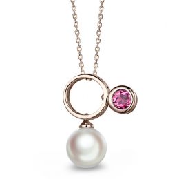 Collier pendentif Aiko. Perle Akoya et tourmaline or rose