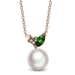 Pendentif perle Akoya. Or rose, diamants et Péridot
