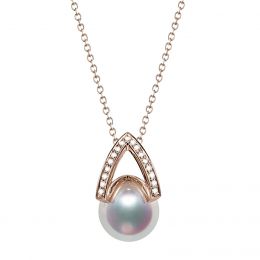 Pendentif perle Akoya Japon. Diamant, Or rose I Masako