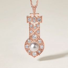 Pendentif Art Déco en Or Rose et Perle Akoya AAA - Geometria
