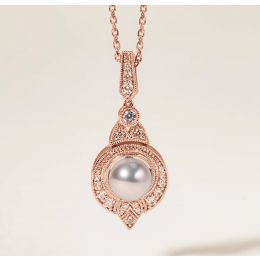 Pendentif Perle Akoya Style Art Déco 18cts or rose