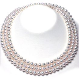 Collier triple perles Akoya blanches - 6.5/7mm - AAA or blan
