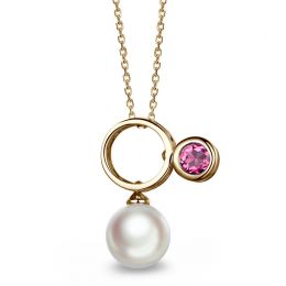 Collier pendentif Aiko. Perle Akoya et tourmaline or jaune