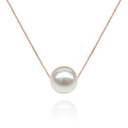 Collier pendentif perle blanche - Chaine or rose