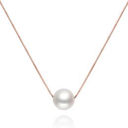 Collier pendentif perle blanche 8.5/9mm - Chaine or rose