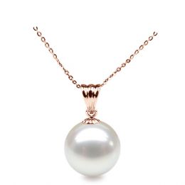 Collier une perle blanche - Pendentif or rose