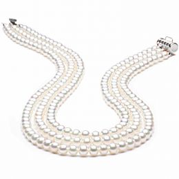 Collier perles 3 rangs mariage. Perle Blanche 5/5.5mm or bla