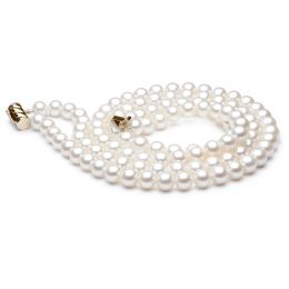Collier double fil, rang de perles - Perle eau douce blanche