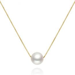 Collier pendentif perle blanche 8.5/9mm - Chaine or jaune