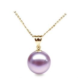Collier une perle lavande. Pendentif or jaune