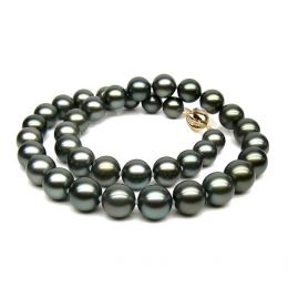 Collier perles de culture Tahiti grises foncées et bronzes -