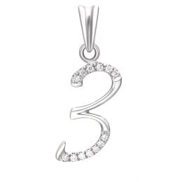 Pendentif chiffre 3 - Or blanc 18cts - Diamants 0.065ct