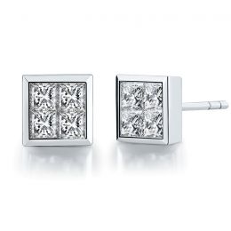 Boucles puces diamants princesse 0.40ct. Platine. Personnali