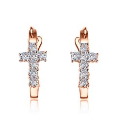 Boucles d'oreilles dormeuses religieuses. Croix diamants Or