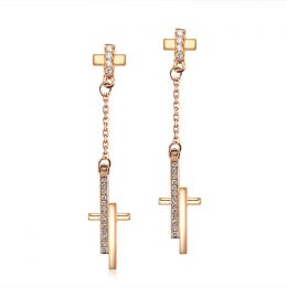 Boucles oreilles croix pendante Or rose diamants 0.21ct